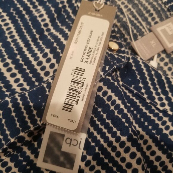 New JCP Women's XL Button Down Shirt Top Long Sleeves Blouse Dot Stripe EST Blue - Picture 5 of 8